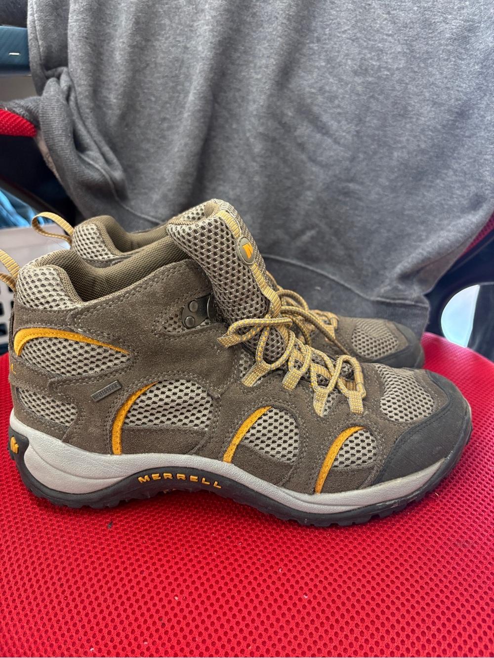 Merrell Kids Olive Brown with Yellow Accent Hiking Boots